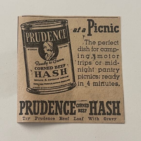 Prudence Corned Beef Hash Ready In 4 Minutes 1934 Philadelphia Clipping SAI5-S12 - Picture 1 of 2
